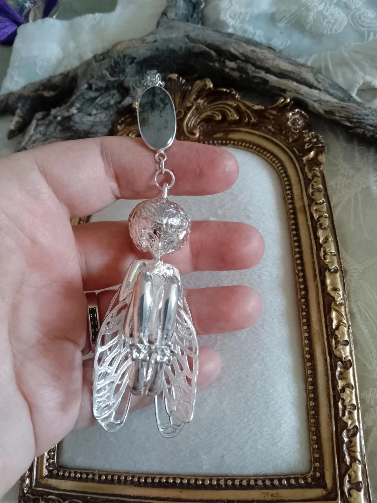 Collier sautoir fée argentée avec pierre de labradorite – photo 3